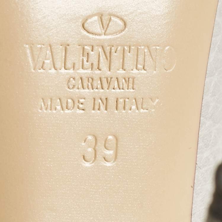 Pre Owned Valentino Grey Leather Rockstud Ankle Strap Pumps Size 39