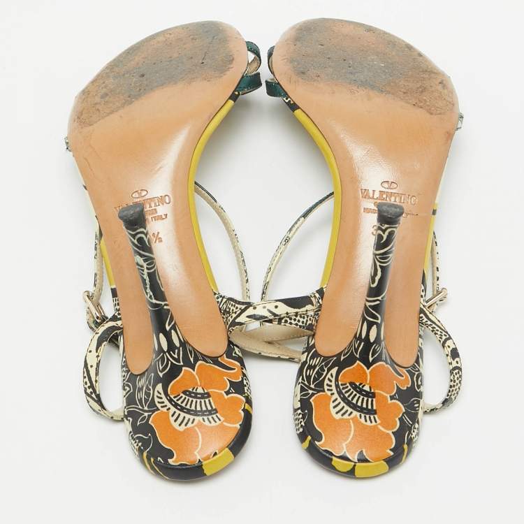 Pre Owned Valentino Multicolor Leather Ankle Strap Sandals Size 38.5