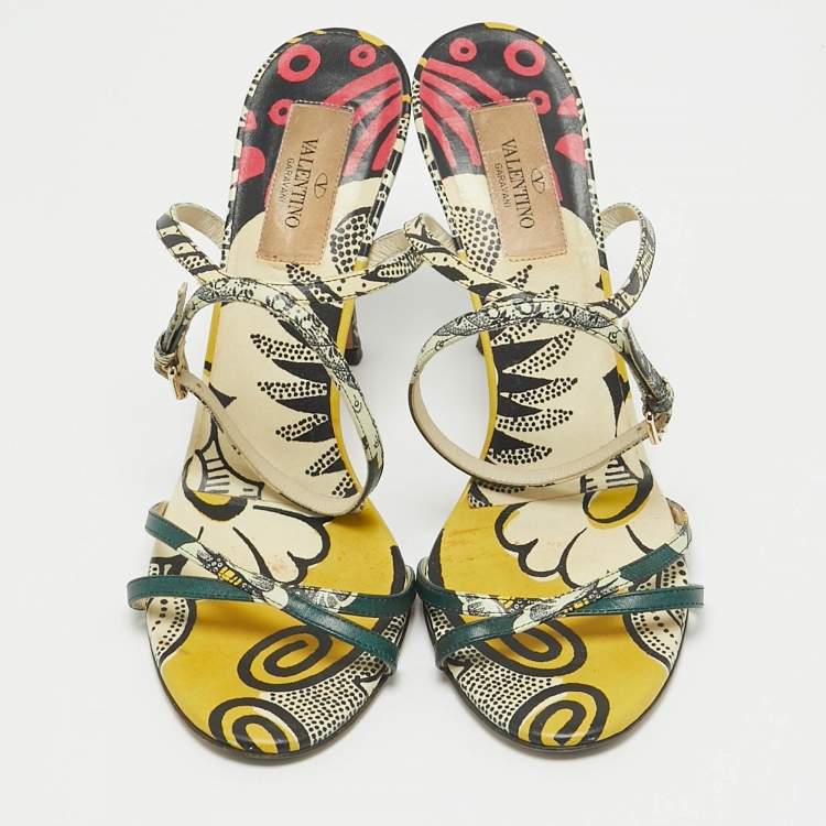 Pre Owned Valentino Multicolor Leather Ankle Strap Sandals Size 38.5