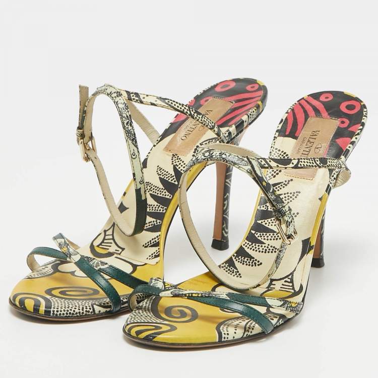 Pre Owned Valentino Multicolor Leather Ankle Strap Sandals Size 38.5