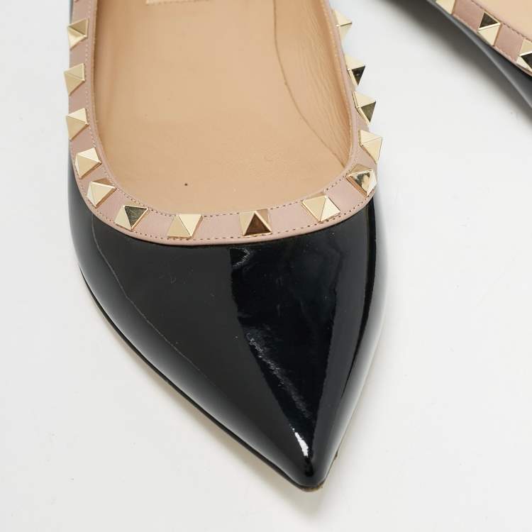 Pre Owned Valentino Black/Beige Patent Leather Rockstud Ballet Flats Size 40