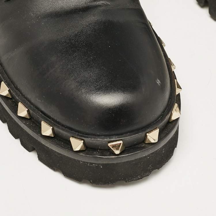 Pre Owned Valentino Black Leather Rockstud Ankle Boots Size 40