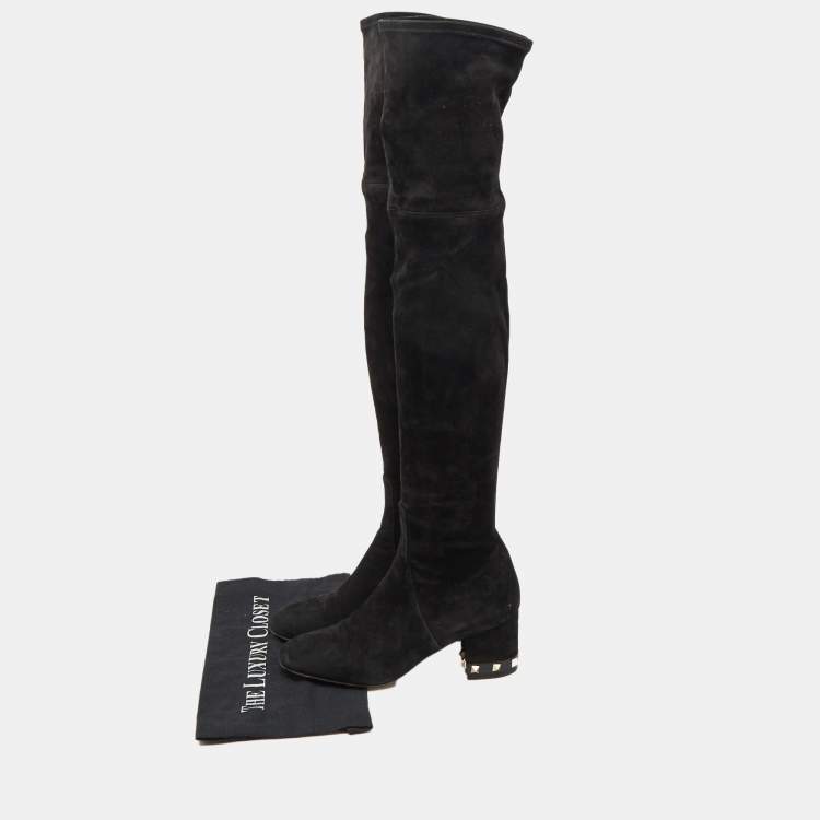 Pre Owned Valentino Black Suede Knee Length Boots Size 38
