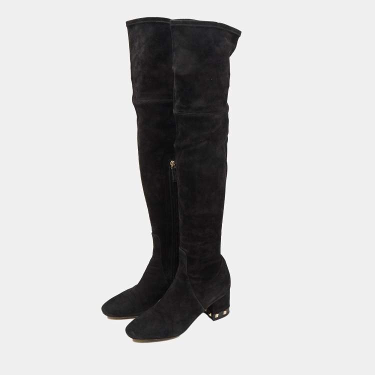 Pre Owned Valentino Black Suede Knee Length Boots Size 38