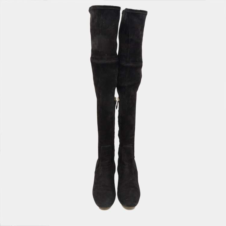 Pre Owned Valentino Black Suede Knee Length Boots Size 38