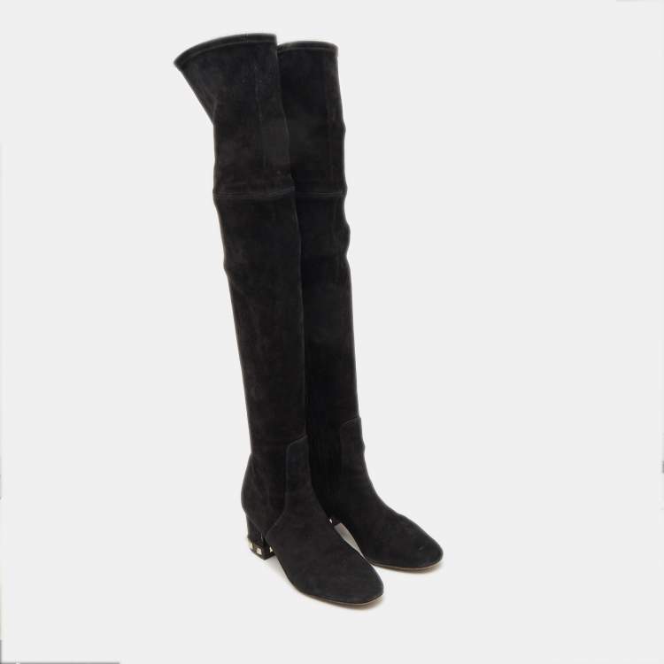 Pre Owned Valentino Black Suede Knee Length Boots Size 38