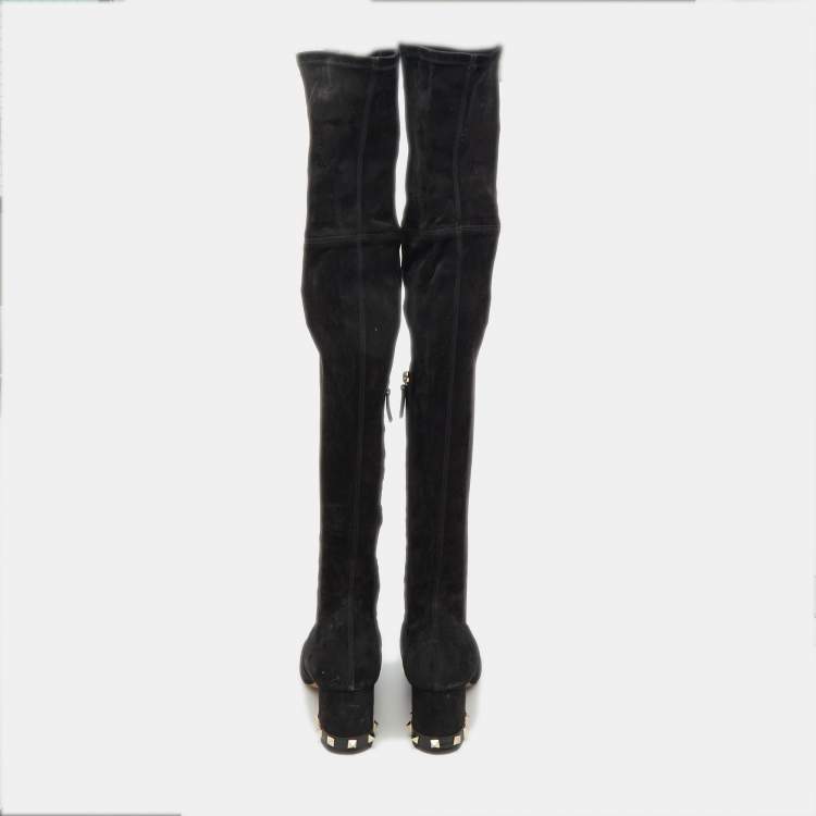 Pre Owned Valentino Black Suede Knee Length Boots Size 38