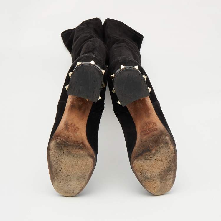 Pre Owned Valentino Black Suede Knee Length Boots Size 38