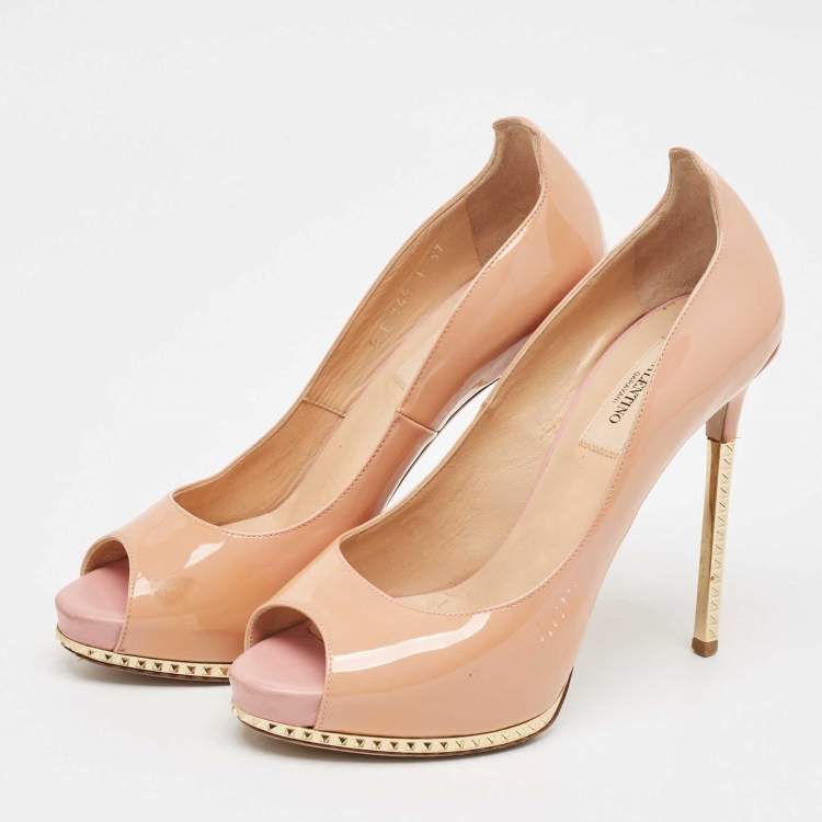 Pre Owned Valentino Beige Patent Leather Peep Toe Pumps Size 37