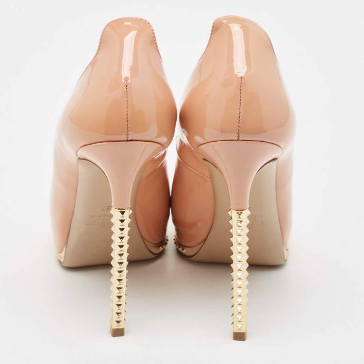 Pre Owned Valentino Beige Patent Leather Peep Toe Pumps Size 37