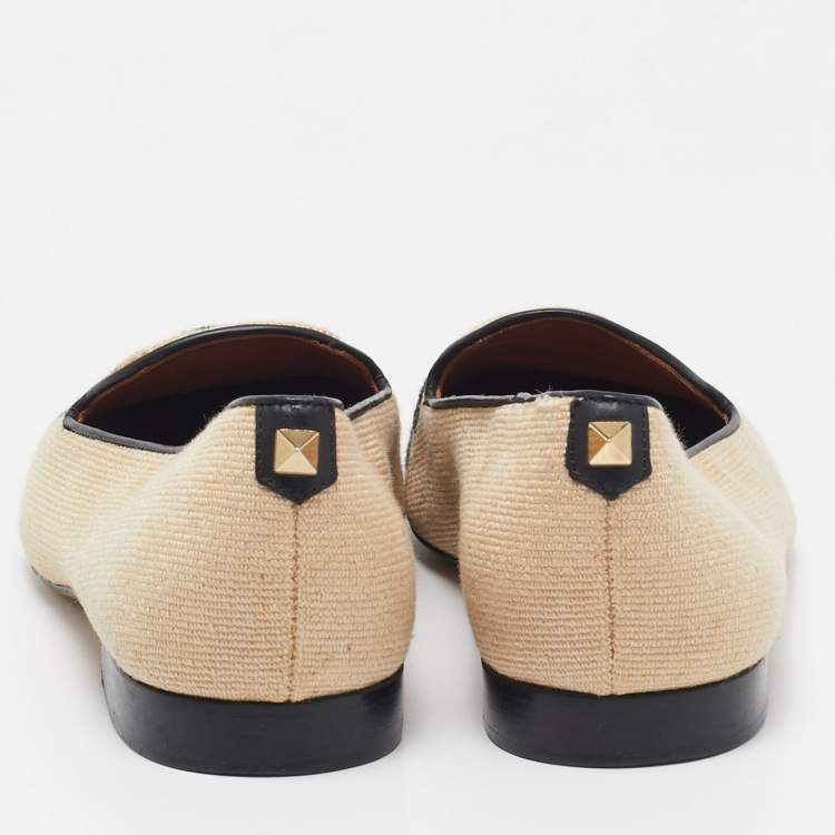 Pre Owned Valentino Beige/Black Fabric Smoking Slippers Size 37