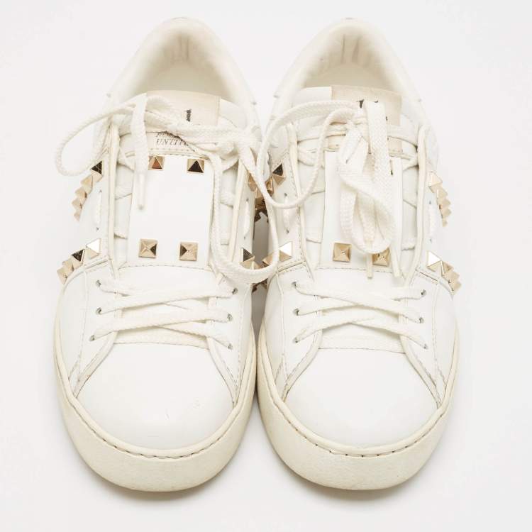 Pre Owned Valentino White Leather Rockstud Untitled Sneakers Size 37