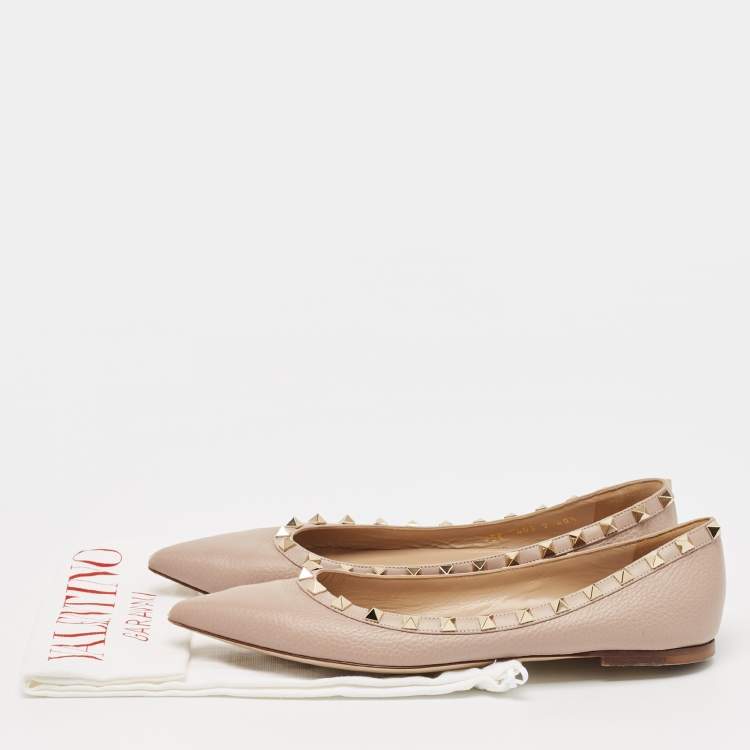 Pre Owned Valentino Beige Leather Rockstud Ballet Flats Size 40.5
