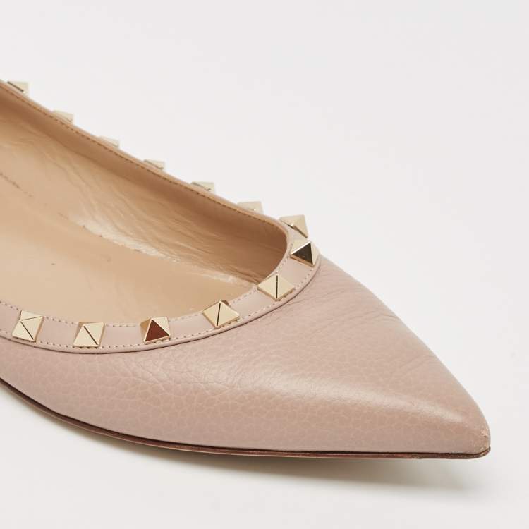 Pre Owned Valentino Beige Leather Rockstud Ballet Flats Size 40.5