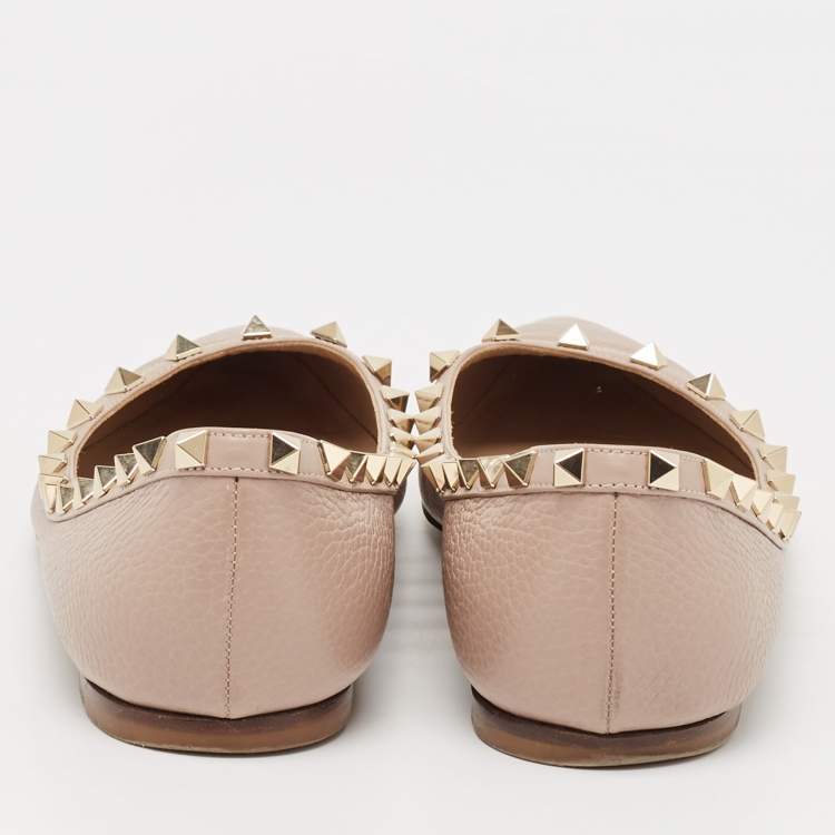 Pre Owned Valentino Beige Leather Rockstud Ballet Flats Size 40.5