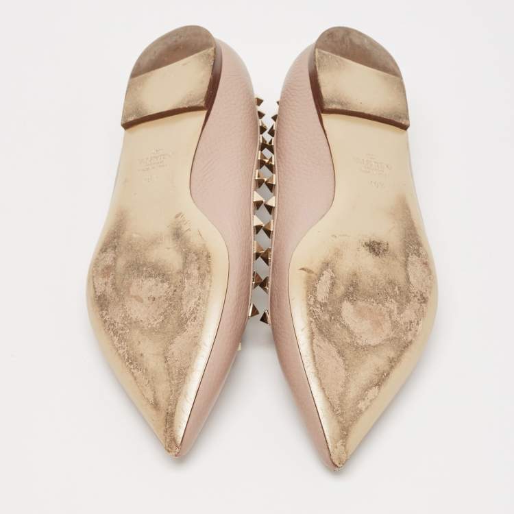 Pre Owned Valentino Beige Leather Rockstud Ballet Flats Size 40.5