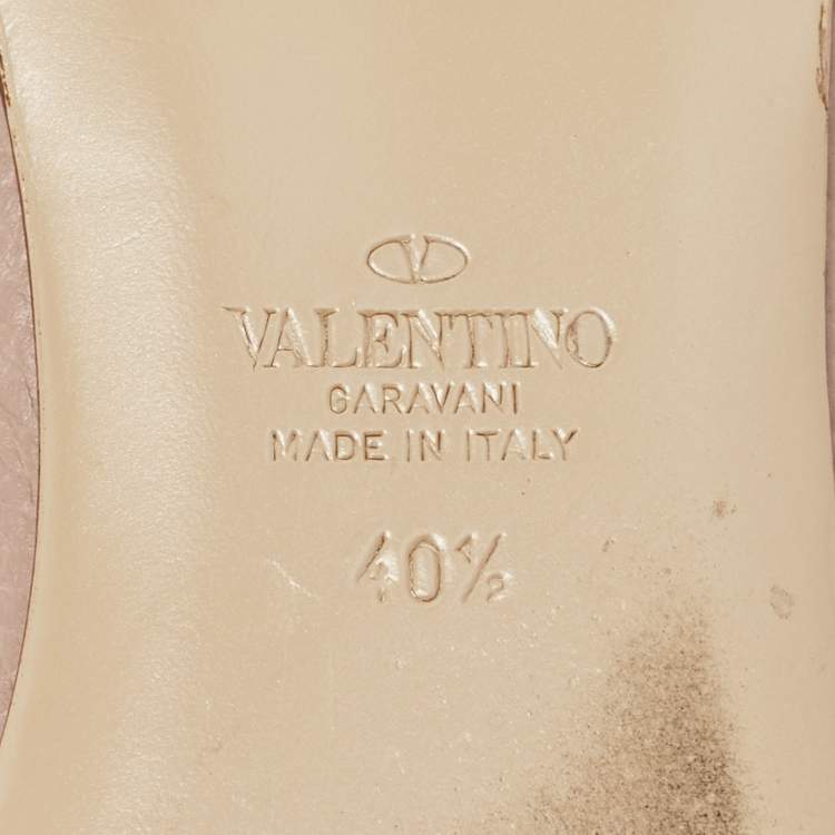 Pre Owned Valentino Beige Leather Rockstud Ballet Flats Size 40.5