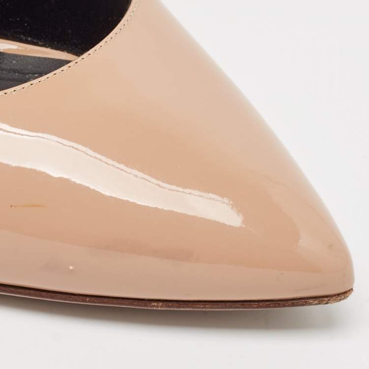 Pre Owned Valentino Beige Patent Leather Mary Jane Block Heel Pumps Size 38