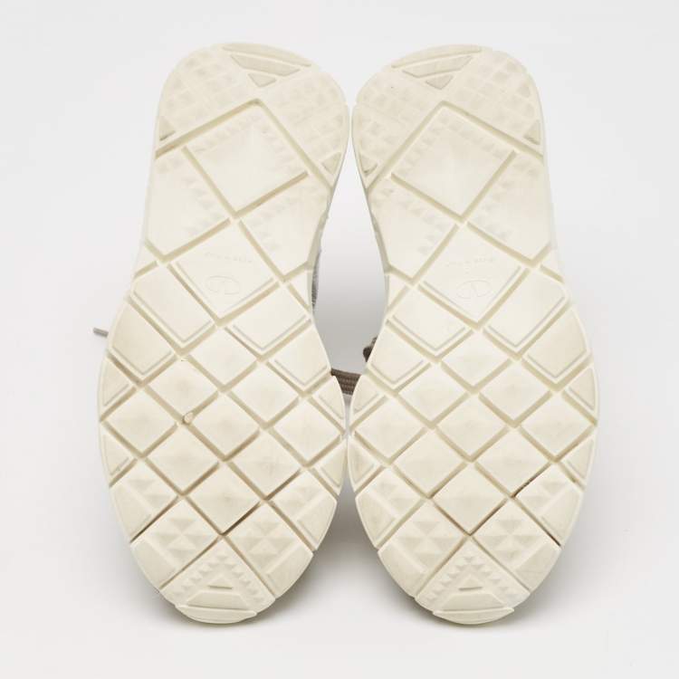 مملوكة مسبقًا Valentino Silver Knit Fabric and Leather Crystal Embellished High Top Sneakers Size 37.5