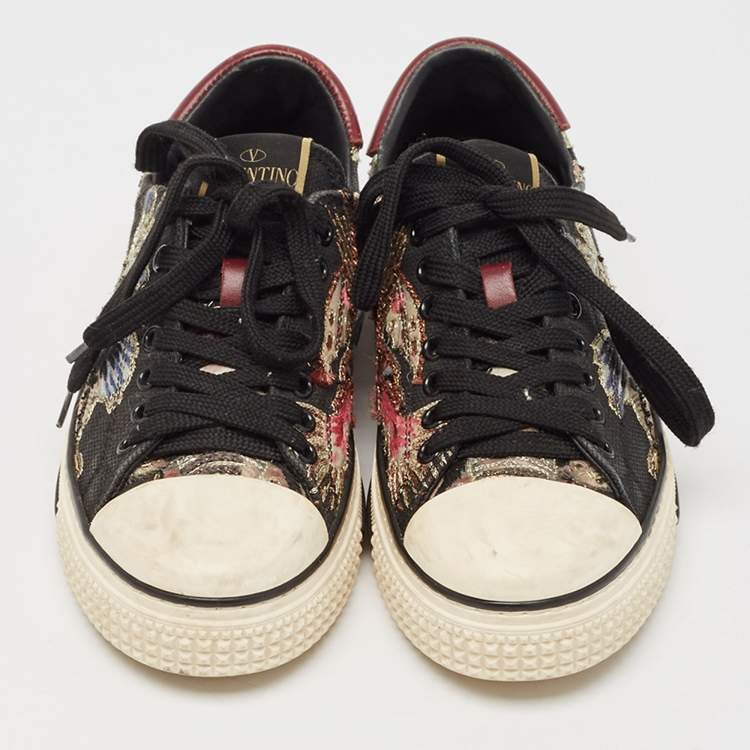 Pre Owned Valentino Multicolor Leather and Canvas Camubutterfly Lace Up Sneakers Size 36