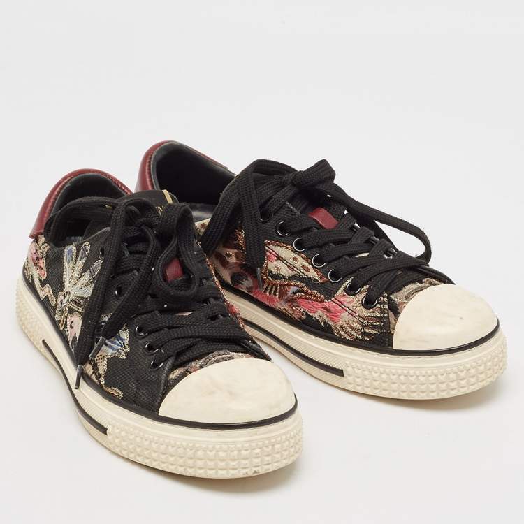 Pre Owned Valentino Multicolor Leather and Canvas Camubutterfly Lace Up Sneakers Size 36