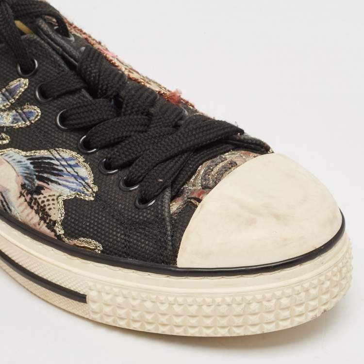 Pre Owned Valentino Multicolor Leather and Canvas Camubutterfly Lace Up Sneakers Size 36