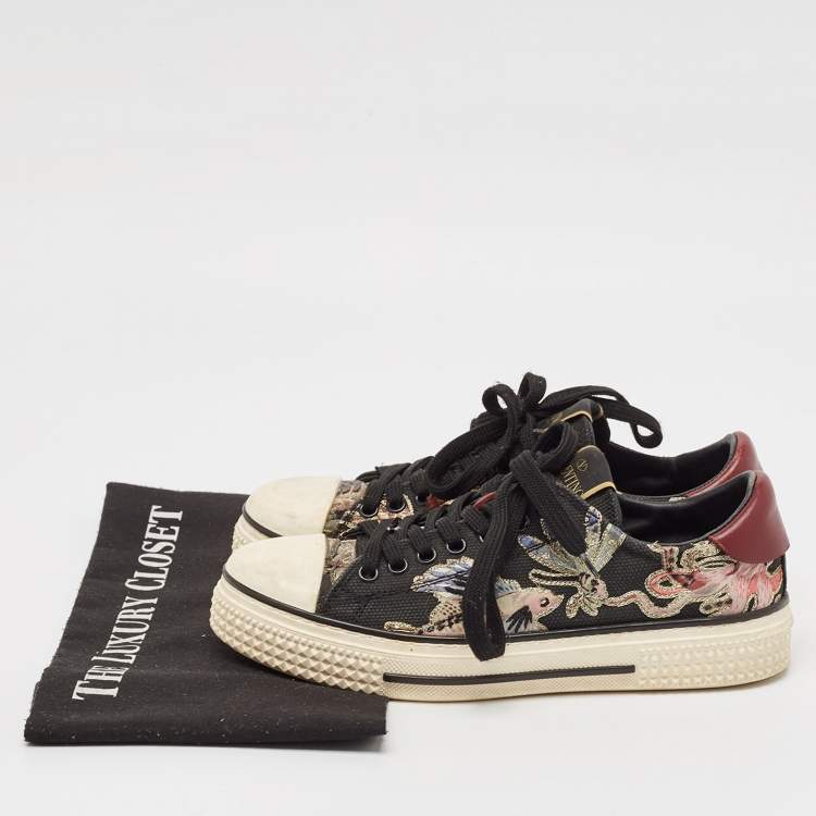 Pre Owned Valentino Multicolor Leather and Canvas Camubutterfly Lace Up Sneakers Size 36