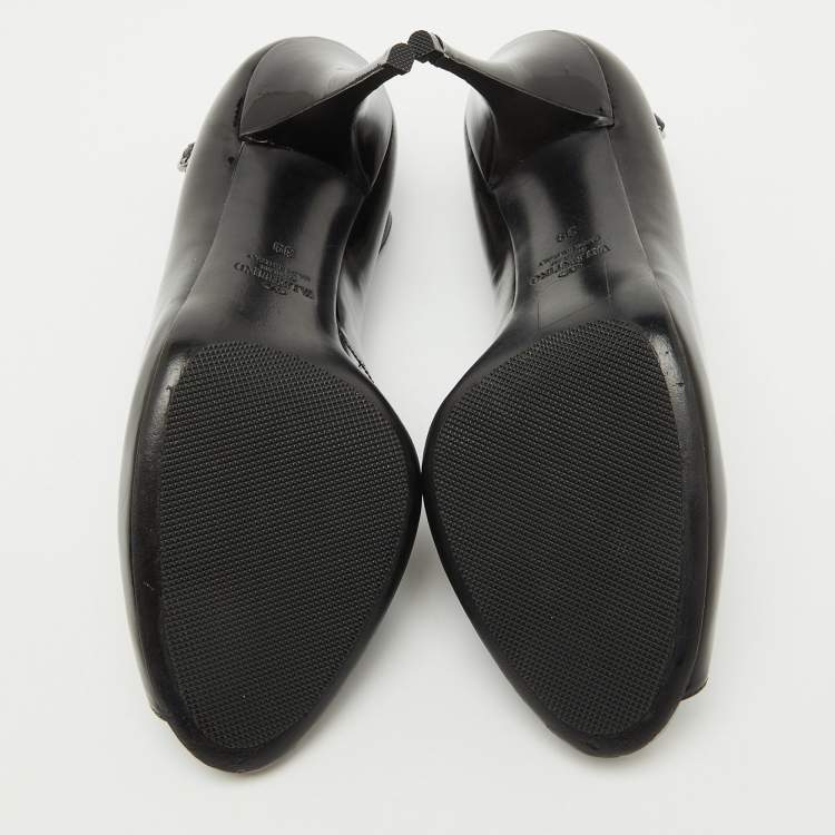 Pre Owned Valentino Black Patent Leather Mary Jane Peep Toe Pumps Size 39