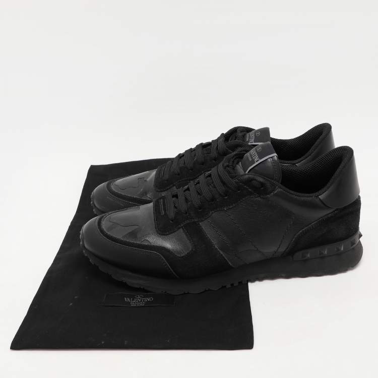 Pre Owned Valentino Black/Grey Suede And Camo Nylon Rockstud Sneakers Size 42