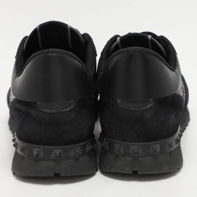 Pre Owned Valentino Black/Grey Suede And Camo Nylon Rockstud Sneakers Size 42