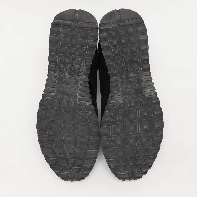 Pre Owned Valentino Black/Grey Suede And Camo Nylon Rockstud Sneakers Size 42