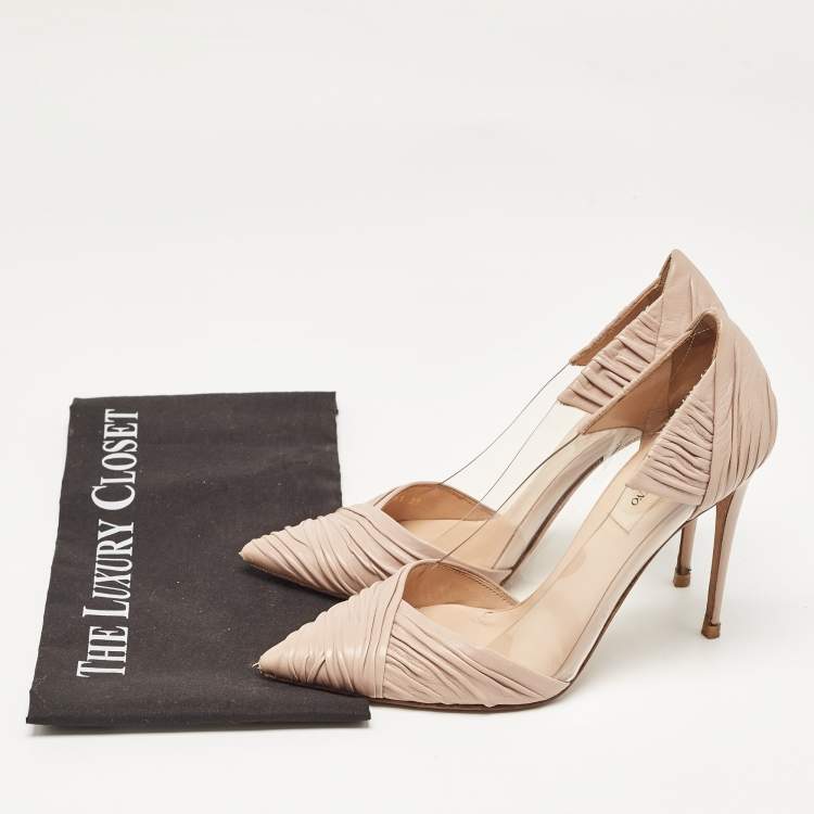 Pre Owned Valentino Beige Leather and PVC B-Drape Pumps Size 38