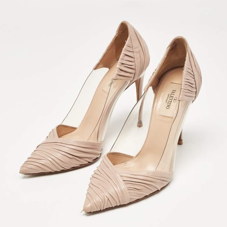 Pre Owned Valentino Beige Leather and PVC B-Drape Pumps Size 38