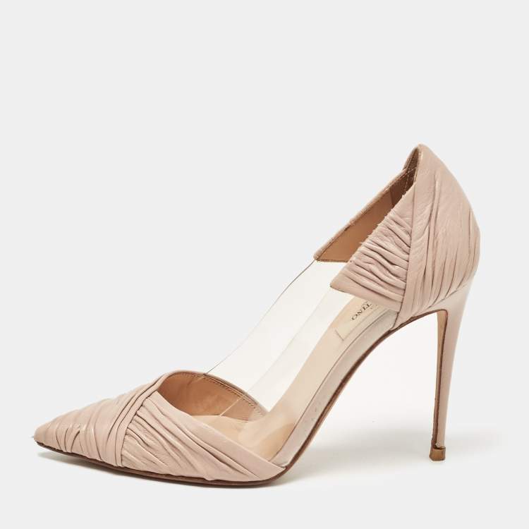 Pre Owned Valentino Beige Leather and PVC B-Drape Pumps Size 38
