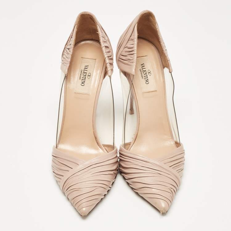 Pre Owned Valentino Beige Leather and PVC B-Drape Pumps Size 38