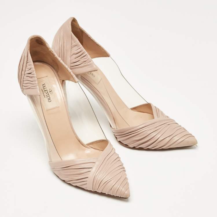 Pre Owned Valentino Beige Leather and PVC B-Drape Pumps Size 38