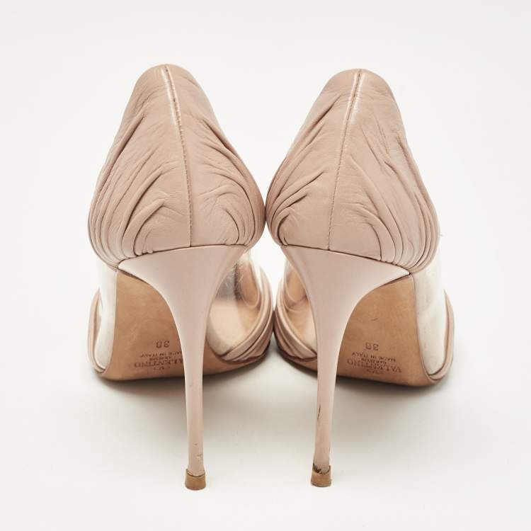 Pre Owned Valentino Beige Leather and PVC B-Drape Pumps Size 38