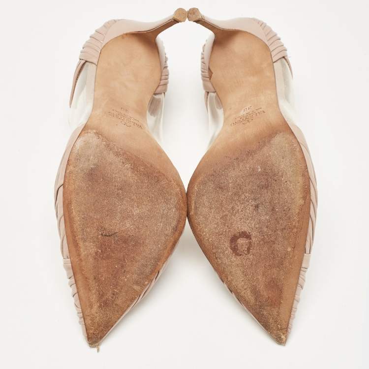 Pre Owned Valentino Beige Leather and PVC B-Drape Pumps Size 38