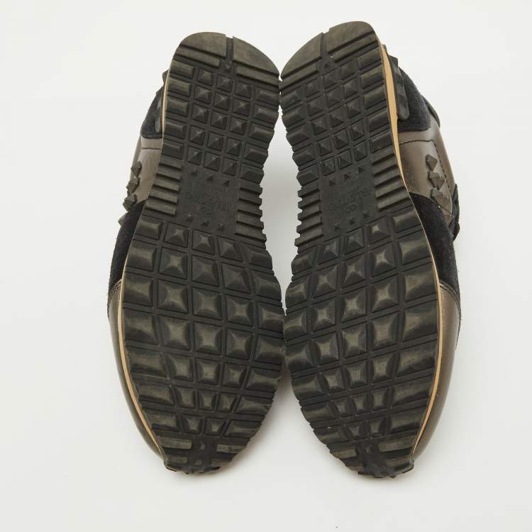Pre Owned Valentino Metallic/Black Leather and Suede Rockrunner Sneakers Size 37