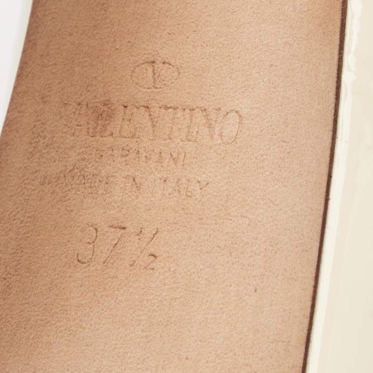 Pre Owned Valentino Cream Patent Leather Tango Platform Ankle Strap Block Heel Pumps Size 37.5