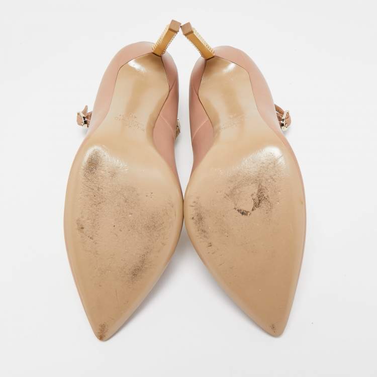 Pre Owned Valentino Beige Leather Ankle Strap Pointed Toe Pumps Size 40