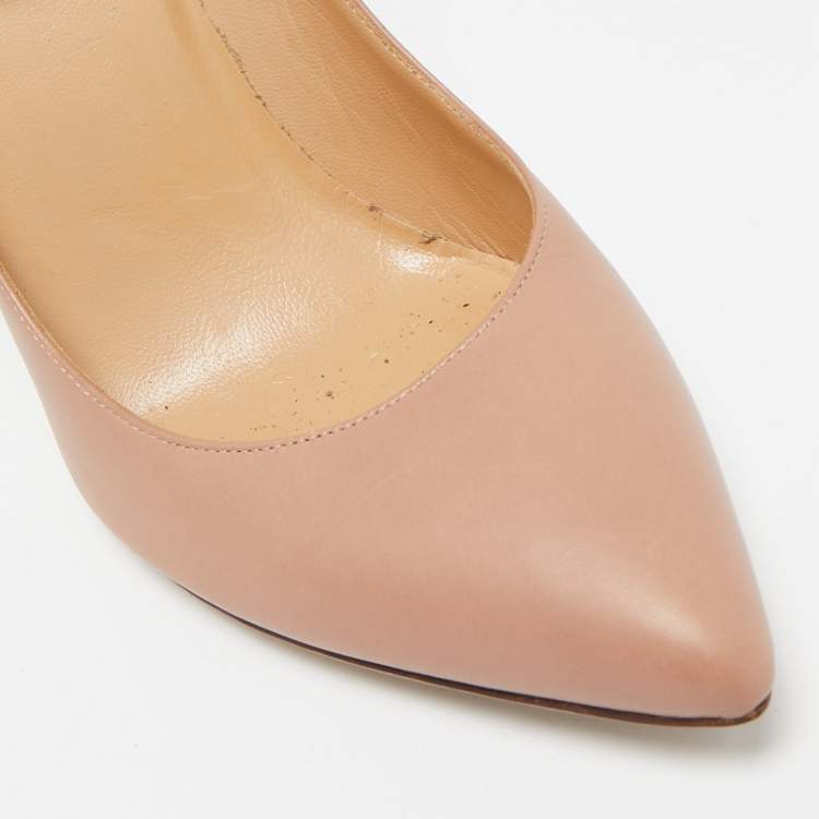 Pre Owned Valentino Beige Leather Ankle Strap Pointed Toe Pumps Size 40