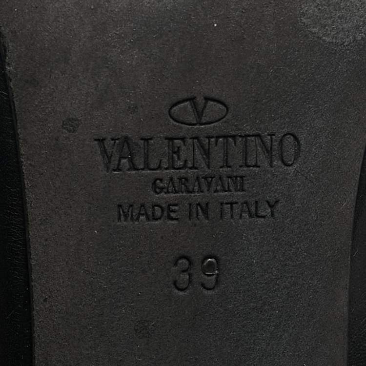 Pre Owned Valentino Black Leather Rockstud Ankle Strap Pumps Size 39