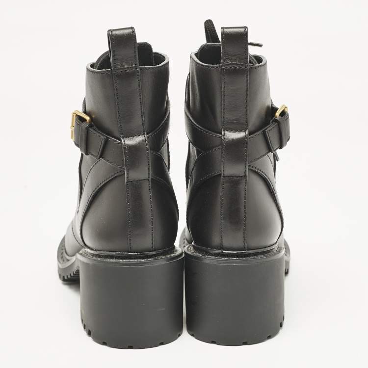 Pre Owned Valentino Black Leather VLogo Combat Boots Size 37.5