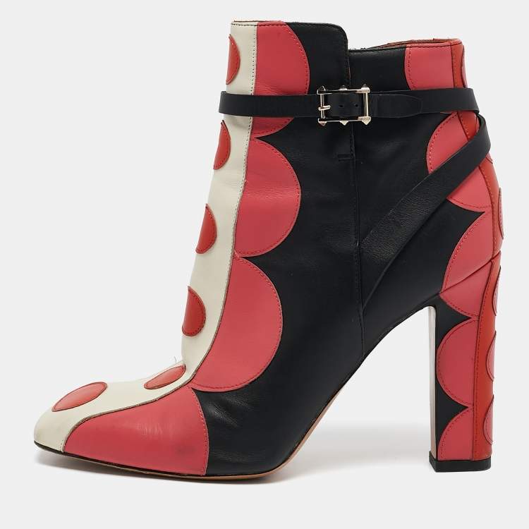Pre Owned Valentino Multicolor Leather Polka Dot Ankle Boots Size 40