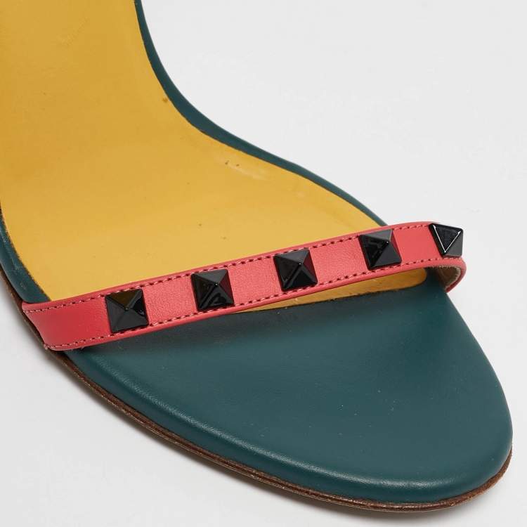 Pre Owned Valentino Multicolor Leather Rockstud Ankle Strap Sandals Size 39