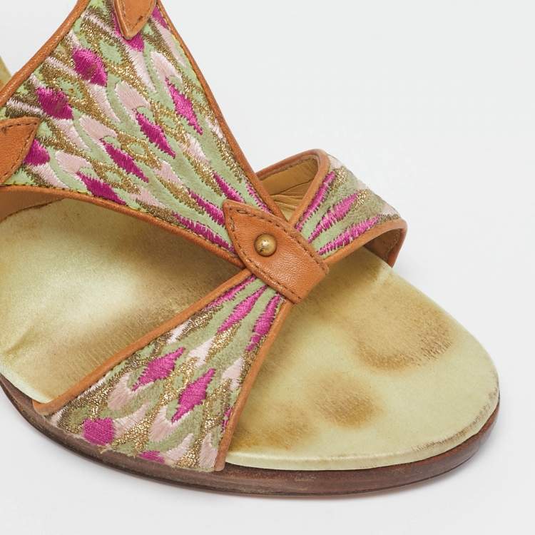 Pre Owned Valentino Multicolor Fabric and Leather Slingback Sandals Size 39.5