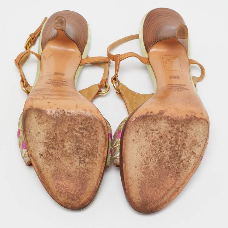 Pre Owned Valentino Multicolor Fabric and Leather Slingback Sandals Size 39.5