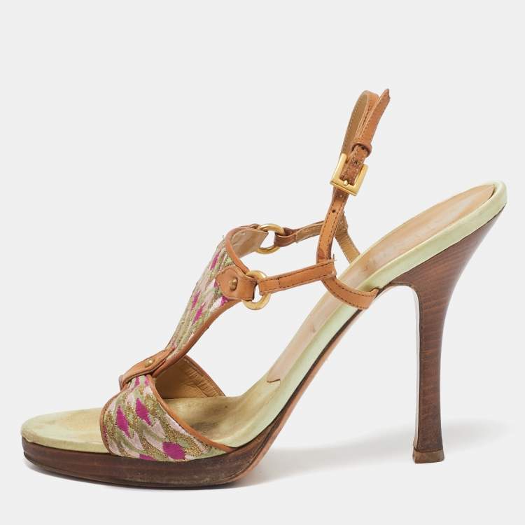 Pre Owned Valentino Multicolor Fabric and Leather Slingback Sandals Size 39.5
