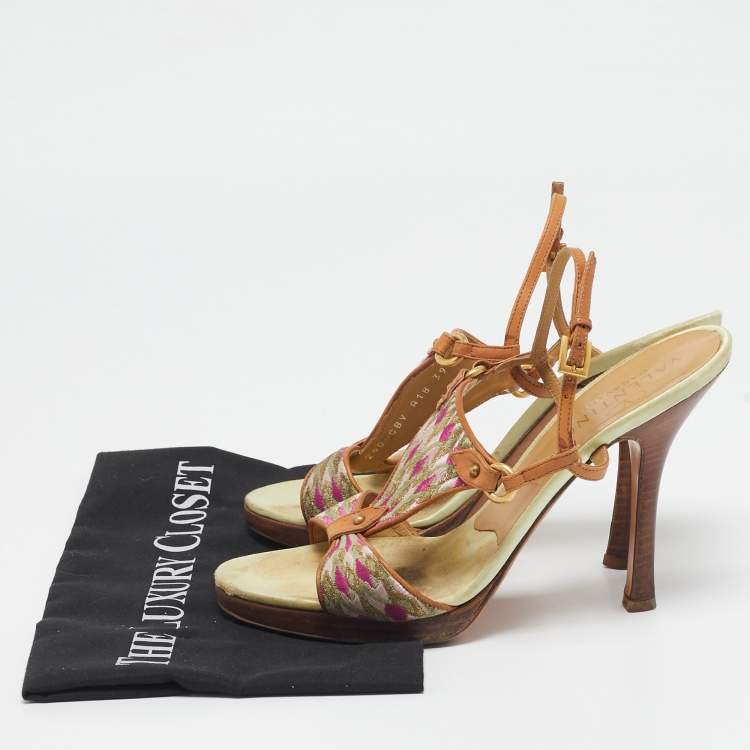 Pre Owned Valentino Multicolor Fabric and Leather Slingback Sandals Size 39.5